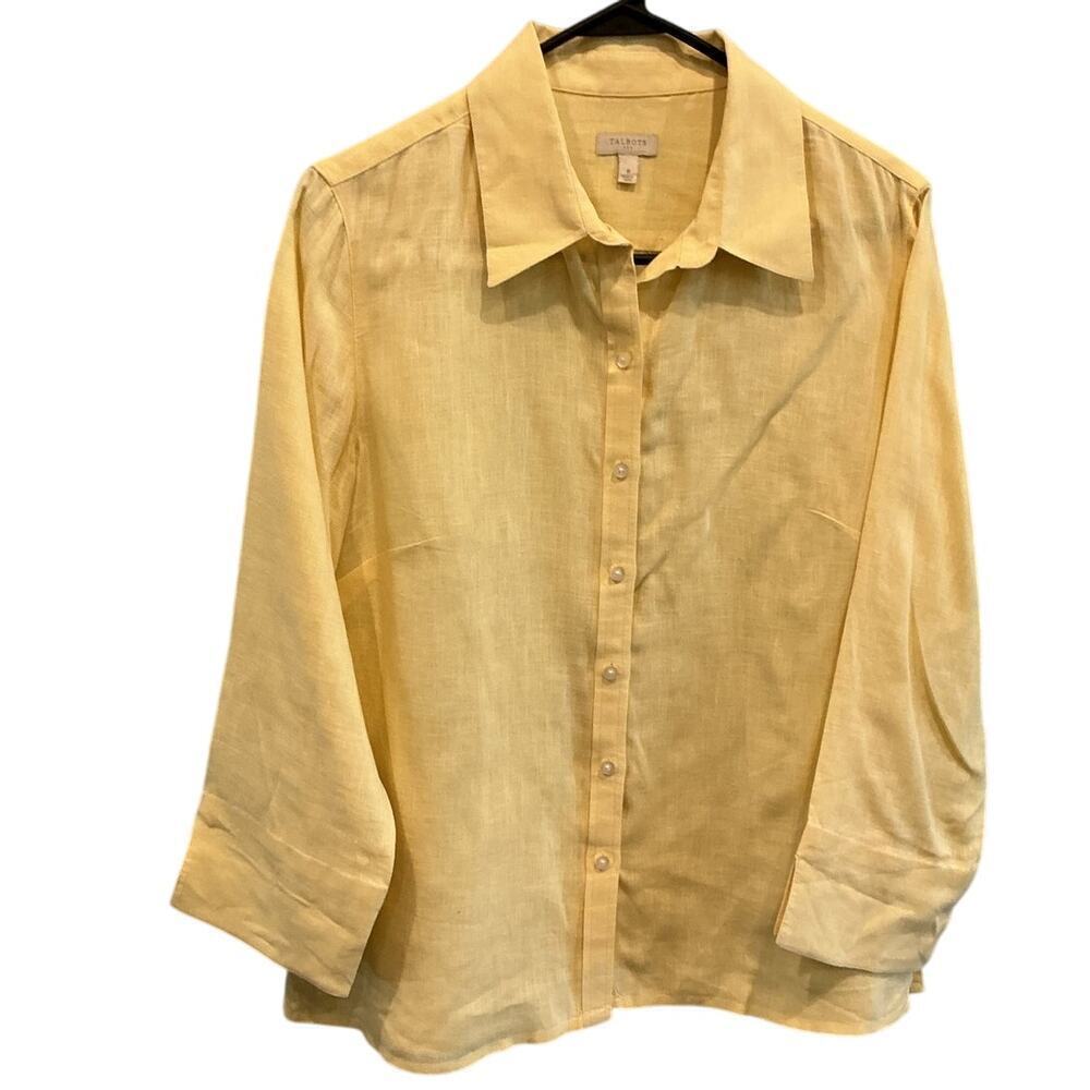 Talbots Womens‎ Linen Button Up Shirt Butter Yellow Beachy Euro Summer Coastal
